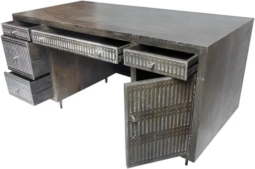 Vista 4 de Moti Sarah Escritorio ejecutivo de madera maciza en acabado marrón antiguo
