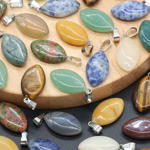 Vista 5 de LHJ 20 colgantes de piedra natural con forma de marquesa de cristal de ágata de chakra para hacer joyas, collares, aretes