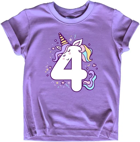 Vista 10 de Camisetas de unicornio para 4º cumpleaños para niñas pequeñas, camiseta de 4 años y cuarto