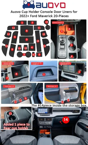 Vista 6 de Auovo Inserto para Portavasos Compatible con Accesorios Ford Maverick 2022 2023 2024 2025 Forros para Portavasos de Consola Central Forros para Negro