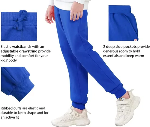 Vista 3 de JIAHONG Pantalones deportivos de forro polar para niños, pantalones deportivos suaves cepillados, pantalones casuales lisos para niños o niñas de 3