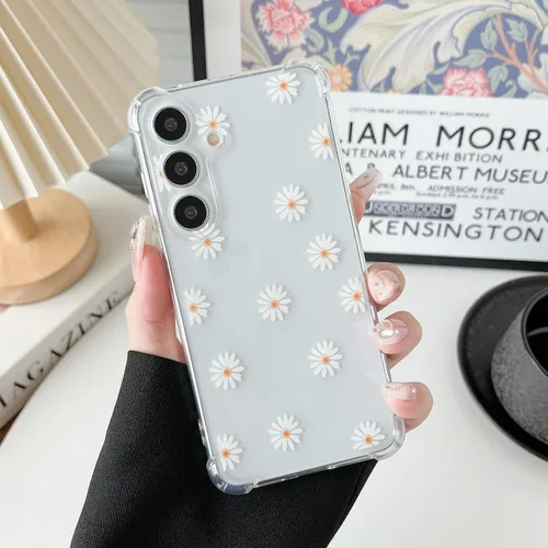 Vista 22 de ZTOFERA Funda transparente para Samsung Galaxy S24 con bonito patrón de flores para mujeres y niñas, funda protectora a prueba de golpes, delgada