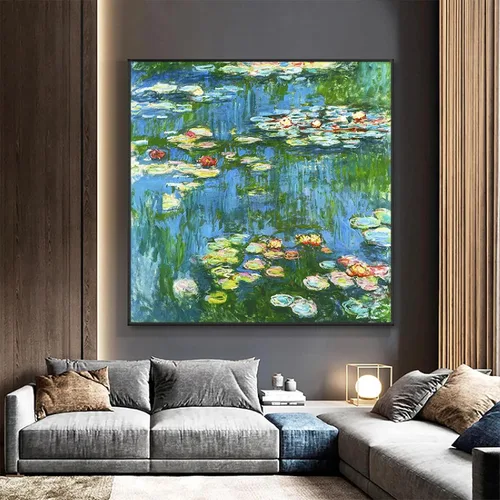 Vista 4 de Cuadro de arte de pared de lienzo, carteles de lirio de agua de paisaje famoso, carteles impresos en lienzo para decoración de sala de estar, 15.7 x
