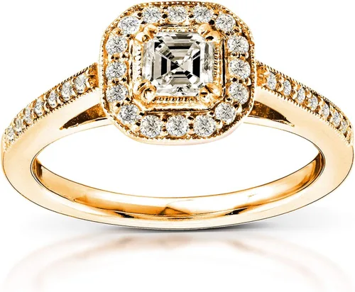 Vista 2 de Kobelli Anillo de compromiso de diamante de corte Asscher de 12 quilates (quilates) en oro amarillo de 14 quilates