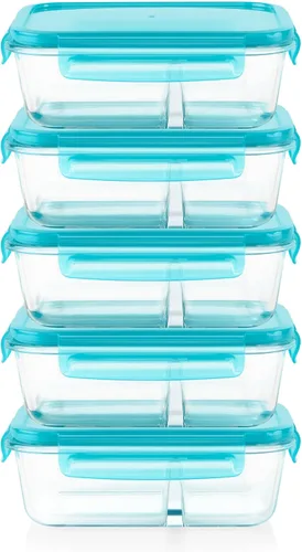 Vista 9 de Pyrex Caja de comida de vidrio (paquete de 5, 2.3 tazas), compartimentos Para preparar comidas y porciones, sin BPA, apto para microondas