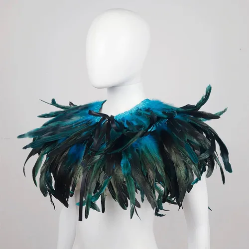 Vista 4 de Chal de plumas para mujer, collar de plumas de cuervo, capa de cisne de Halloween, accesorios de disfraz de bruja