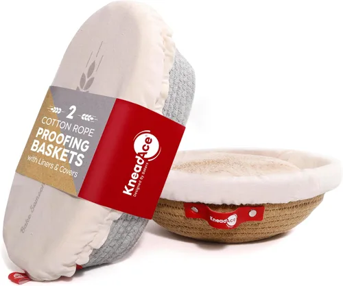 Vista 11 de Juego de cestas de prueba para pan de KneadAce con cuerda de algodón Banneton, 2 x cestas de pan ovaladas con forros y cubiertas para hornear pan