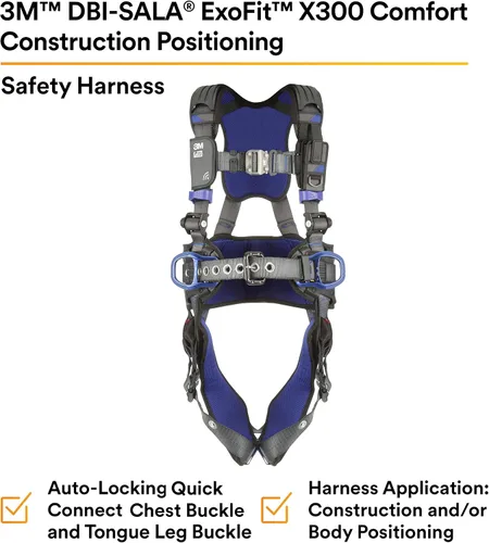 Vista 2 de 3M 1140180 DBI-SALA ExoFit X300 Arnés de seguridad de posicionamiento de construcción cómodo, protección contra caídas, anillos en D de espalda