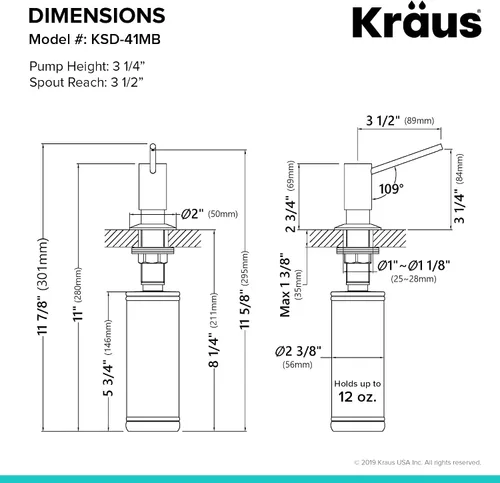 Vista 5 de KRAUS Dispensador de jabón y loción de cocina en negro mate, KSD-41MB