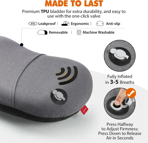 Vista 7 de Hikenture Colchoneta doble grande con 2 almohadas inflables para acampar, color gris