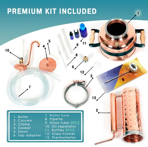 Vista 4 de Destilador de aceites esenciales 1,9 gales/7 L Kit premium para la fabricación y extracción de aceite de destilación al vapor
