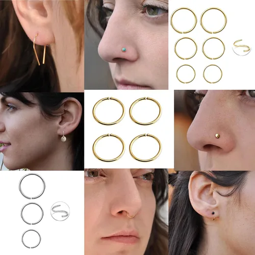 Vista 5 de Aretes pequeños de plata de ley 21 GA de 0.472 in con gancho de arco de herradura