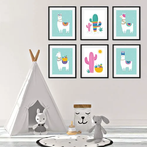 Vista 4 de Andaz Press Póster de arte de pared colgante sin marco para habitación de niños con temática de llama, 8.5 x 11 pulgadas, aguamarina, bonitos