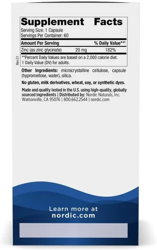 Vista 2 de Nordic Naturals Glicinato de zinc - 60 cápsulas - 20 mg de glicinato de zinc altamente absorbible - Bienestar óptimo - Sin OMG, sin gluten, vegano