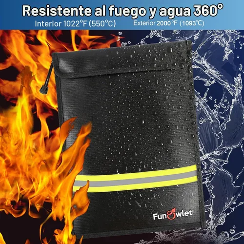 Vista 4 de Bolsa impermeable ignífuga para documentos de dinero, paquete de 2 bolsas seguras con cremallera, bolsa organizadora de almacenamiento resistente al