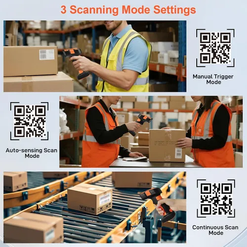 Vista 6 de KUIIYER Escáner de código de barras industrial 1D QR 2D con base de carga mejorada, escáneres de código de barras profesionales inalámbricos