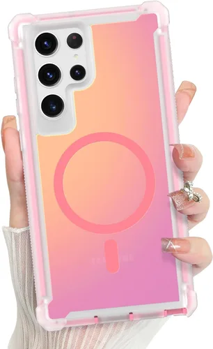 Vista 802 de Bonoma - Funda compatible con Samsung Galaxy S21 Plus, diseño de corazón con purpurina, color rosa Support for MagSafe, Plating Magnetic Case TPU