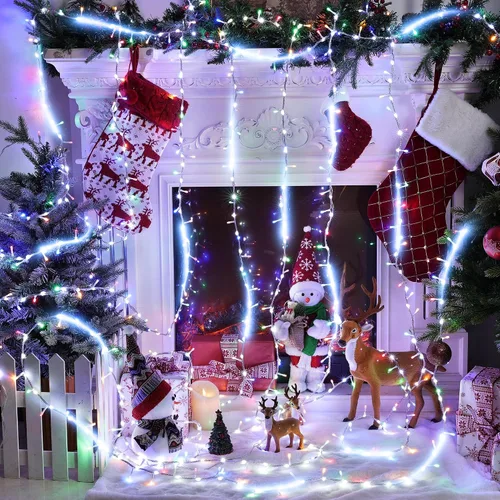 Vista 7 de Jyoiat - Luces de Navidad de 30 pies - 240 LEDs, luces de tira multicolor con flujo de agua con 8 modos básicos + 6 modos de flujo, luces