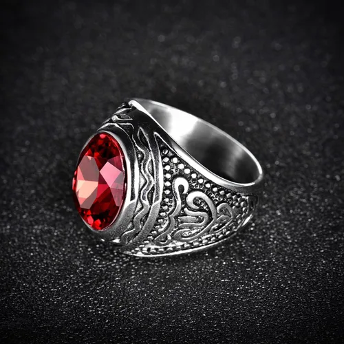 Vista 2 de Anillos masculinos modernos góticos retro de acero inoxidable grabados en color plateado joyería de fiesta de moda tamaño 8-12