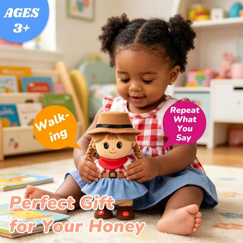 Vista 3 de Hopearl Muñeca negra que habla y canta, repite lo que dices, muñeca negra que camina, juguete animado interactivo, eléctrico, regalo de peluche