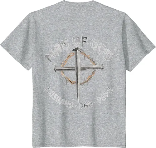 Vista 25 de Man of God Husband Dad Papa Christian Fathers Day (On Back) T-Shirt Asphalt Grey