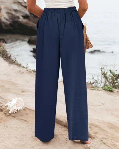 Vista 3 de Angerella Pantalones de pierna ancha para mujer, cintura alta elástica en la espalda, pantalones de trabajo de negocios, pantalones largos casuales