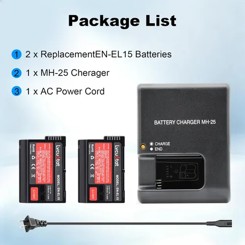 Vista 9 de Paquete de 2 baterías EN-EL15 EL15a EL15b EL15c 2100mAh y cargador