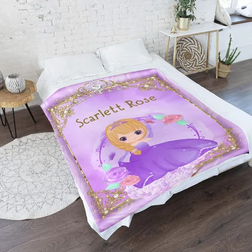 Vista 3 de Manta de forro polar suave con nombre en blanco para bebé niña, color morado, 30 x 40 pulgadas