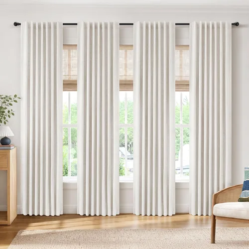 Vista 31 de INOVADAY Cortinas 100% opacas de 84 pulgadas de largo, juego de 4 paneles de lino con pestaña trasera y bolsillo para barra, cortinas opacas