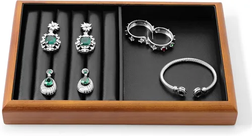 Vista 14 de Oirlv Bandeja Organizadora de Joyas Colgante de Madera Maciza de 12 Rejillas con Forro para Cajón de Joyas (Gris)