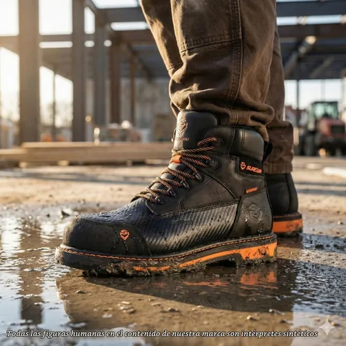 Vista 2 de SUREWAY Botas de trabajo impermeables de 6 pulgadas para hombres, de cuero Compuesto Impermeable Negro Naranja
