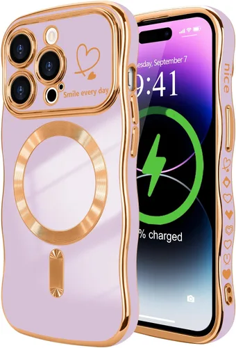 Vista 12 de LCHULLE - Funda magnética para iPhone 13 para mujeres y niñas, con forma ondulada, color azul bebé [Compatible with MagSafe] Cute Curly Wave, Love