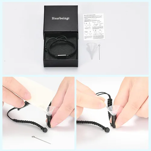 Vista 6 de Hearbeingt Pulsera de urna de cremación para cenizas de cuerda ajustable, pulsera cilíndrica para cenizas para hombres y mujeres, pulsera