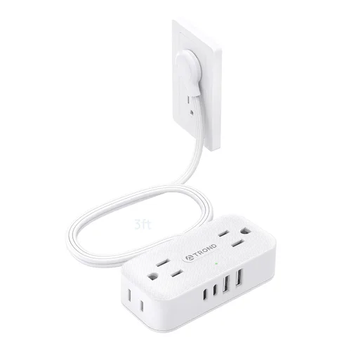 Vista 15 de TROND Regleta de alimentación de enchufe plano de 3 pies, cable de extensión plano pequeño con múltiples tomas, 4 puertos de CA y 4 puertos USB
