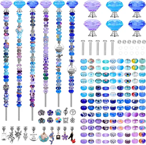 Vista 18 de Kit de 158 piezas de varitas de hadas de bricolaje para jardín, múltiples esquemas de color con cuentas europeas, cristales y puntas de diamante