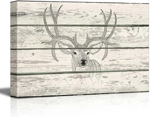 Vista 33 de wall26 - Obra de arte con estampado de madera de ciervo en bosque de abedules - Lienzo rústico para pared, arte para el hogar - 16 x 24 pulgadas
