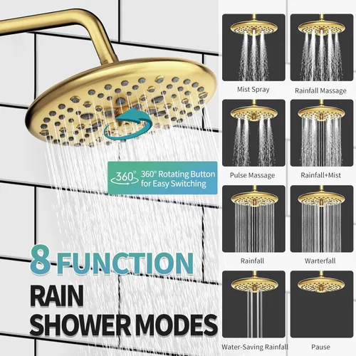 Vista 4 de SR SUN RISE Grifo de ducha – Sistema de cabezal de ducha multifuncional de alta presión de 10 pulgadas con accesorios de cabezal de ducha de mano