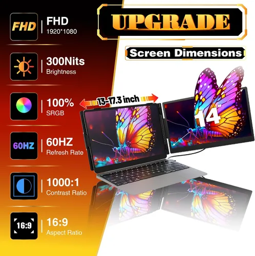 Vista 2 de Extensor de pantalla para portátil de 14,2", monitor portátil FHD Negro mate