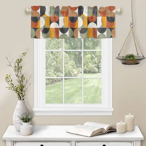 Vista 110 de Cortinas de cocina de Navidad, cenefa semitransparente ajustable con lazo, muñeco de nieve, copo de nieve, bolsillo para barra, tratamiento