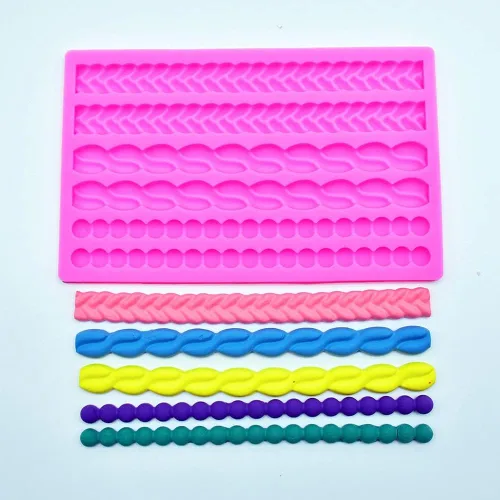 Vista 5 de 3D Pearl Knit Rope Molde de silicona Molde de fondant Molde de pastel Frontera Decoración Moldes Gumpaste Cocina DIY Hornear Decoración Pastel