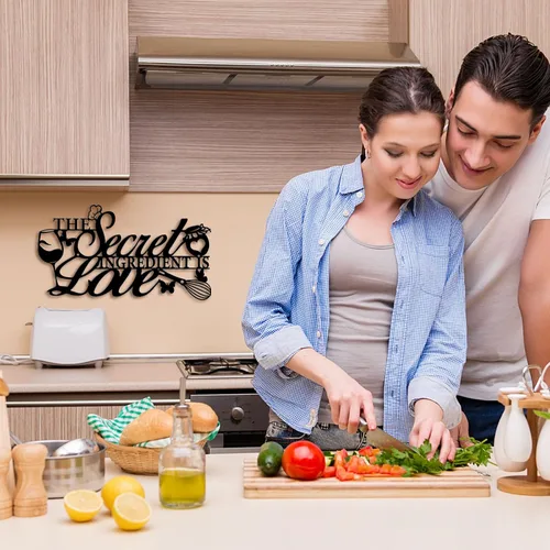 Vista 7 de Letrero de metal con texto en inglés "The Secret Ingredient is Love", decoración de pared de granja, comedor, cocina, regalo de inauguración