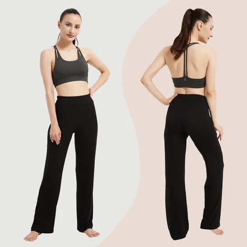Vista 2 de FELEMO Pantalones de yoga con corte de bota para mujer, cintura alta, control de abdomen, pantalones deportivos holgados, M-3XL