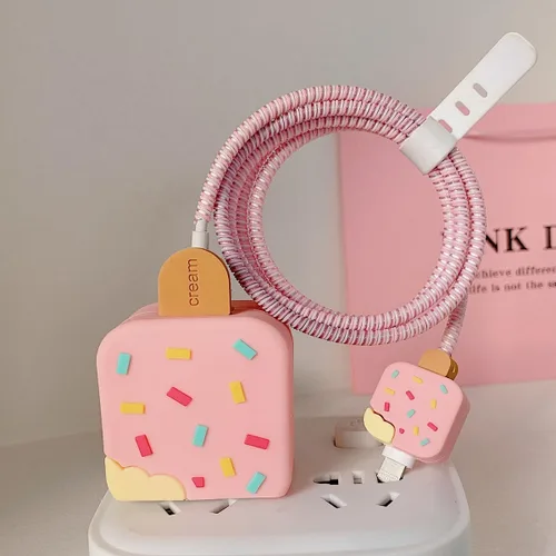 Vista 17 de Funda Protectora Bonita para Cable Cargador Adaptador USB-C de 20W para iPhone, Diseño Único Divertido Kawaii de Dibujos Animados 3D Funda