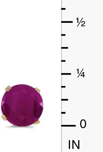 Vista 5 de Aretes redondos de rubí natural de 1 quilate en oro amarillo de 14 k, No aplicable, Rubí