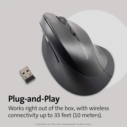 Vista 5 de Kensington Ratón inalámbrico vertical ergonómico (K75575WW), gris/negro