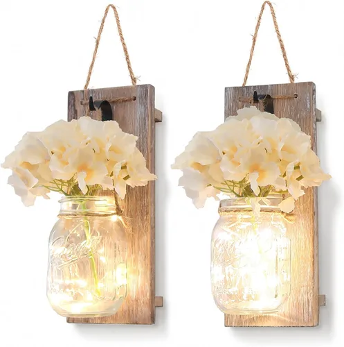 Vista 39 de Decoración rústica de madera para colgar en la pared con tira de luces LED para sala de estar y dormitorio modernos, estilo campestre inspirador