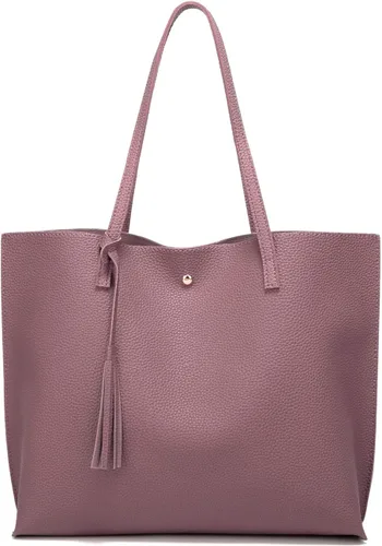 Vista 37 de Dreubea - Bolsa de hombro y de mano de piel sintética suave para mujer, con borla, de gran capacidad