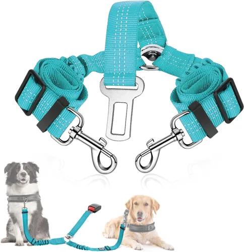 Vista 15 de SlowTon Cinturón de seguridad para perro, cinturón de seguridad doble para perro, correa de seguridad ajustable para vehículo con amortiguador
