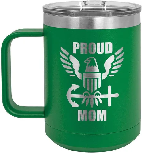Vista 8 de PROUD NAVY MOM BLACK Taza de café de 15 oz con tapa deslizante Taza de café de viaje aislada Ideas de regalos del día de la madre de hijo o hija