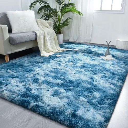 Vista 11 de FlyDOIT Alfombras grandes para sala de estar, 4 x 6 pies alfombra peluda beige con efecto tie-dye, alfombras mullidas suaves, alfombras peludas